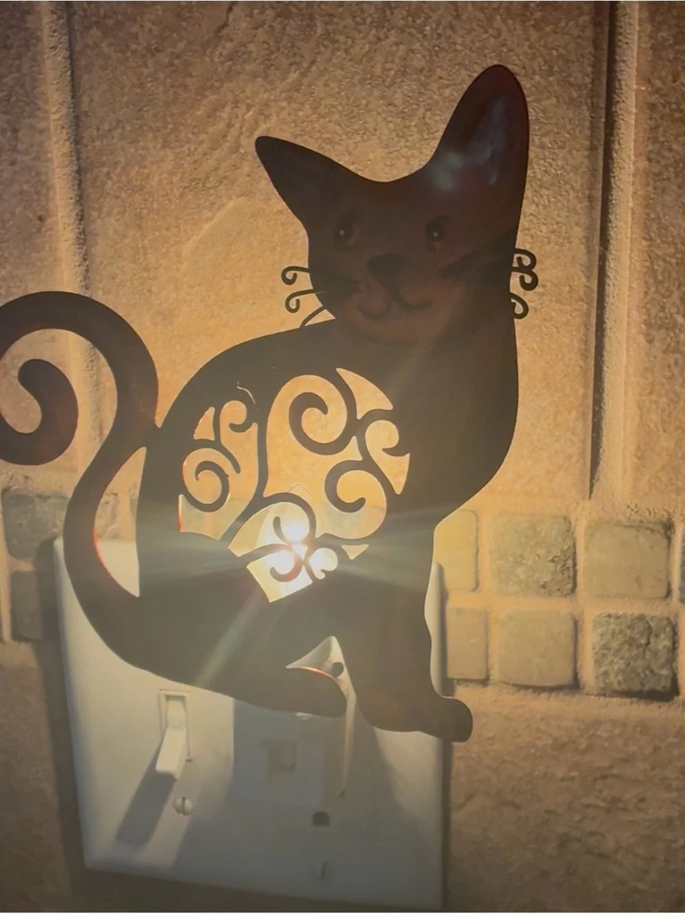 Whimsical Rustic Metal Orange Cat Lover Wall Plug In Decorative Night Light GUC